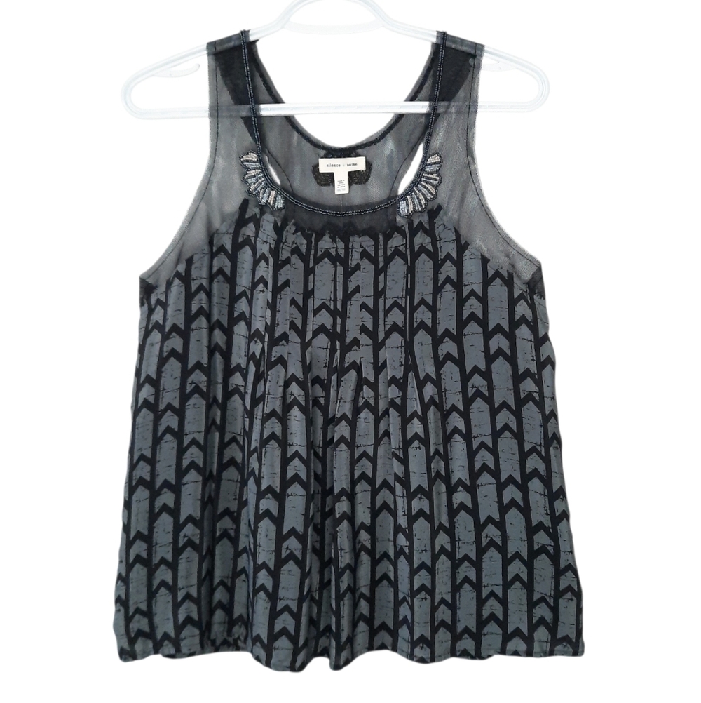 Silence and Noise Y2K Silk Tank Top Chevron Beaded Boho Chic Womens Size M Mesh